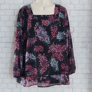 NWT Lane Bryant Classic Long Sleeve Floral Squareneck Top Sz 18